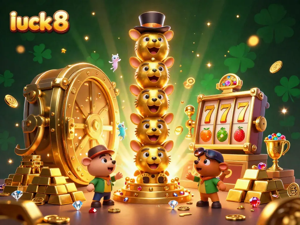 Spin the reels at luck 8's vibrant casino, featuring a golden totem and dynamic jackpots.