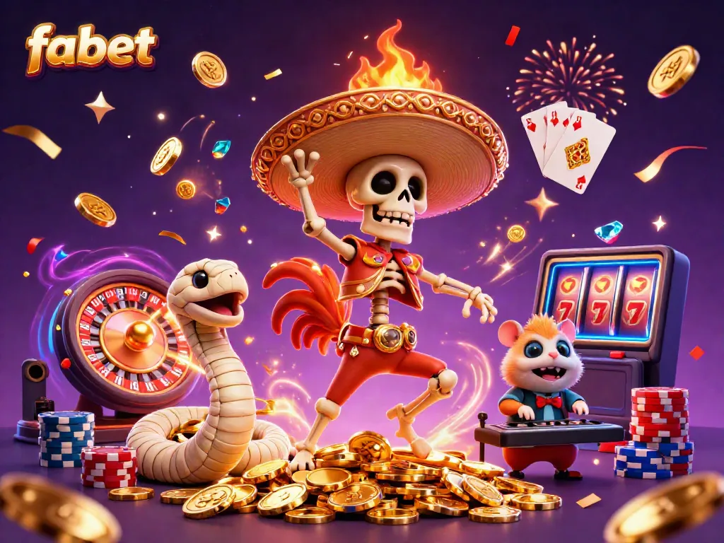 Experience fabet's vibrant casino energy with a 3D cartoon scene, featuring colorful characters and dynamic gambling elements.