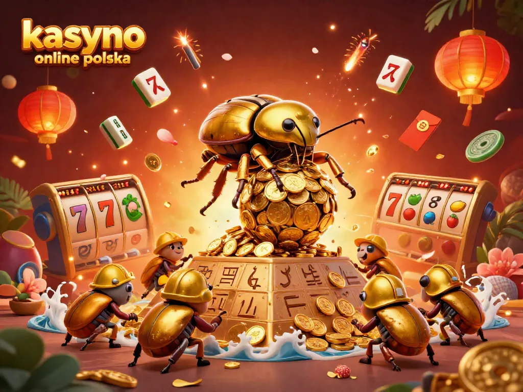 Experience the thrill of kasyno online polska with vibrant slot reels and a golden beetle!