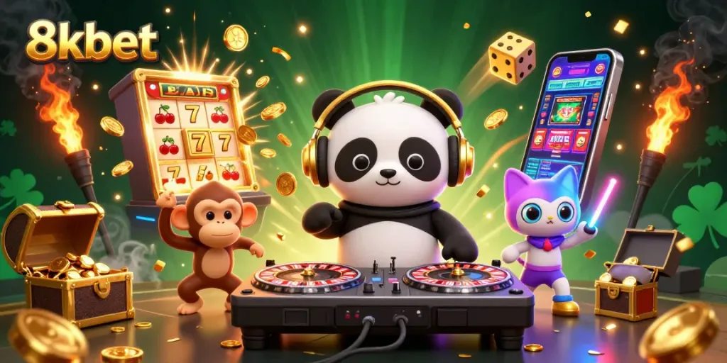 Experience the thrill of 8xbet with vibrant 3D characters and dynamic casino elements.