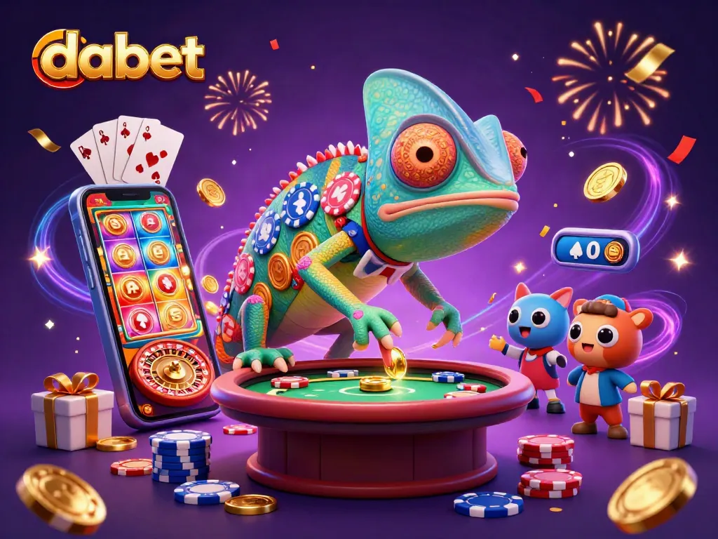 Dabet offers an engaging gambling experience with colorful games and golden coins in a rich casino environment.