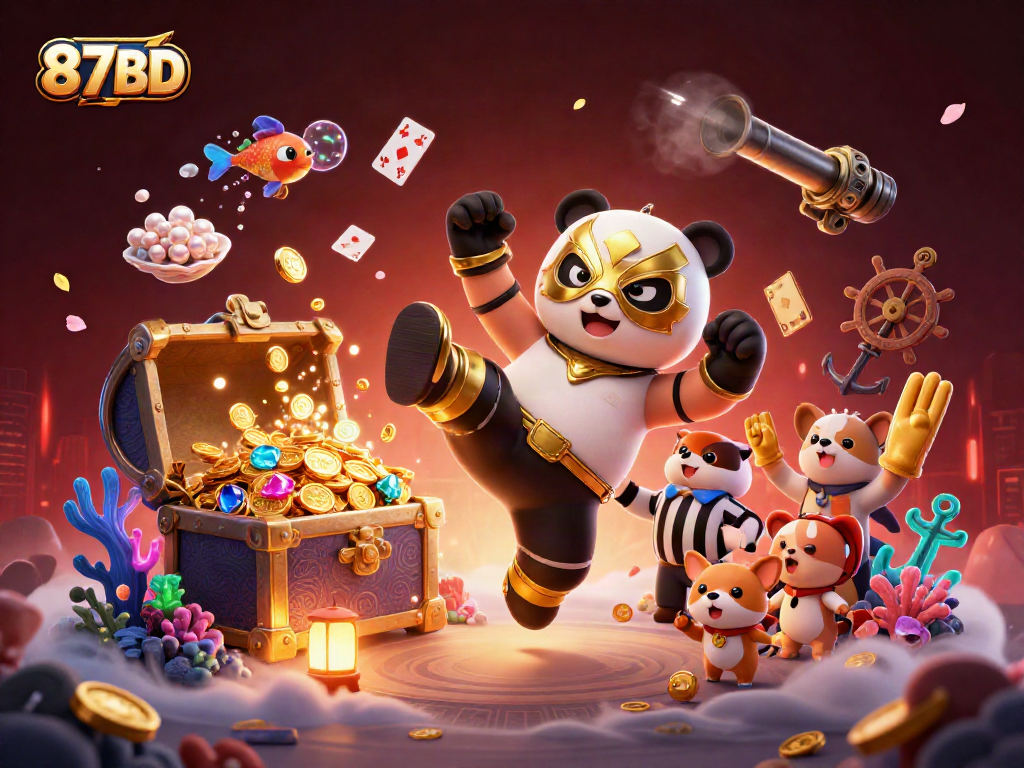 Engage with 87BD's vibrant casino atmosphere, featuring lively animal characters and exciting game elements.
