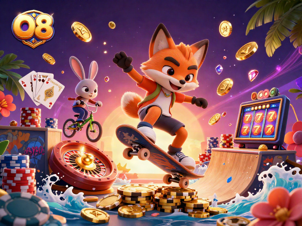 Experience the excitement of O8 casino games with animated characters and dynamic elements