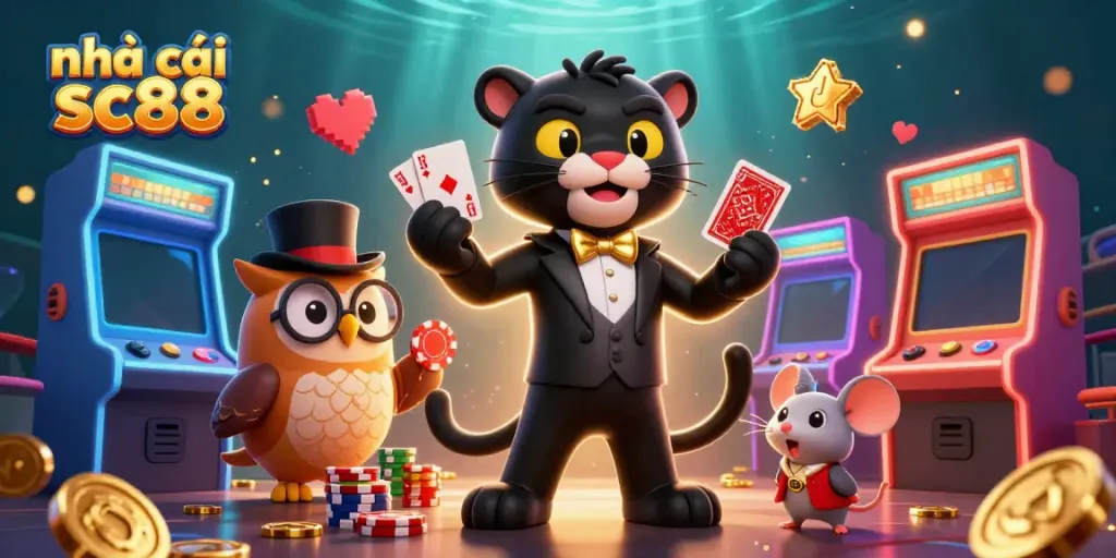 Experience the excitement of nhà cái sc88 with a charming scene featuring engaging characters and vibrant gaming elements in a casino.