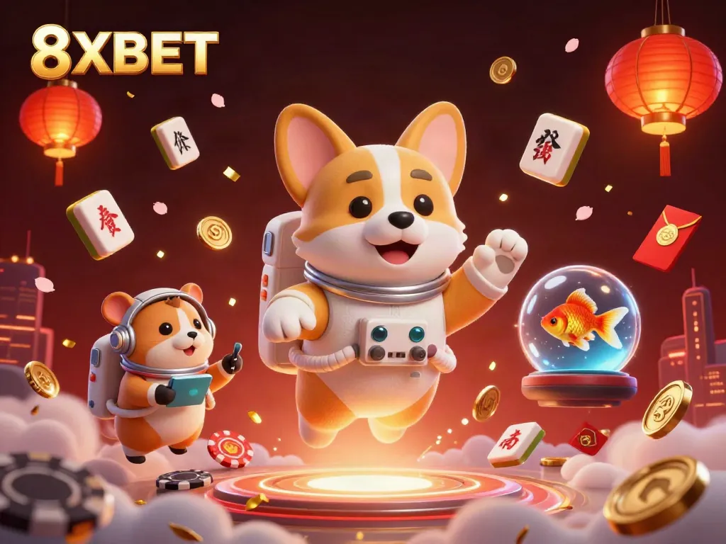 Experience thrilling gameplay at 8XBET with charming characters in an engaging casino scene.