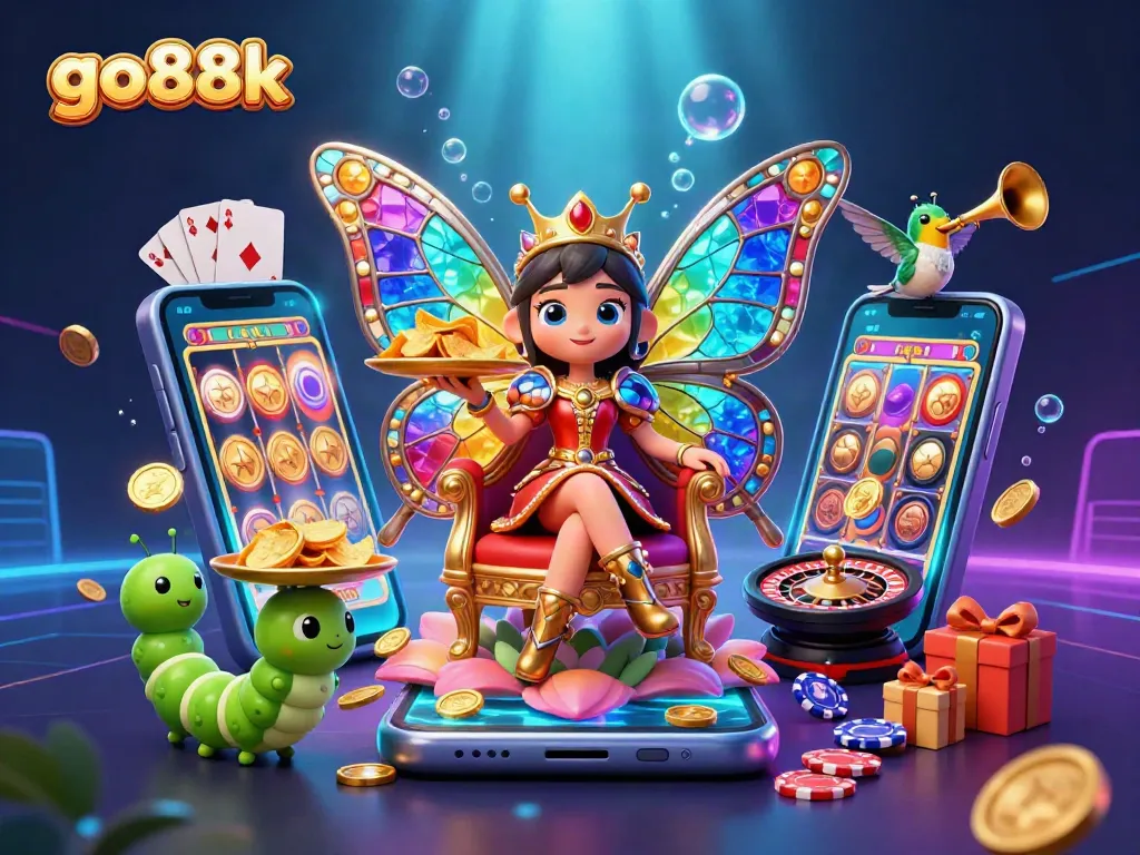 Play captivating slots with go88k in a vibrant 3D casino scene filled with excitement.