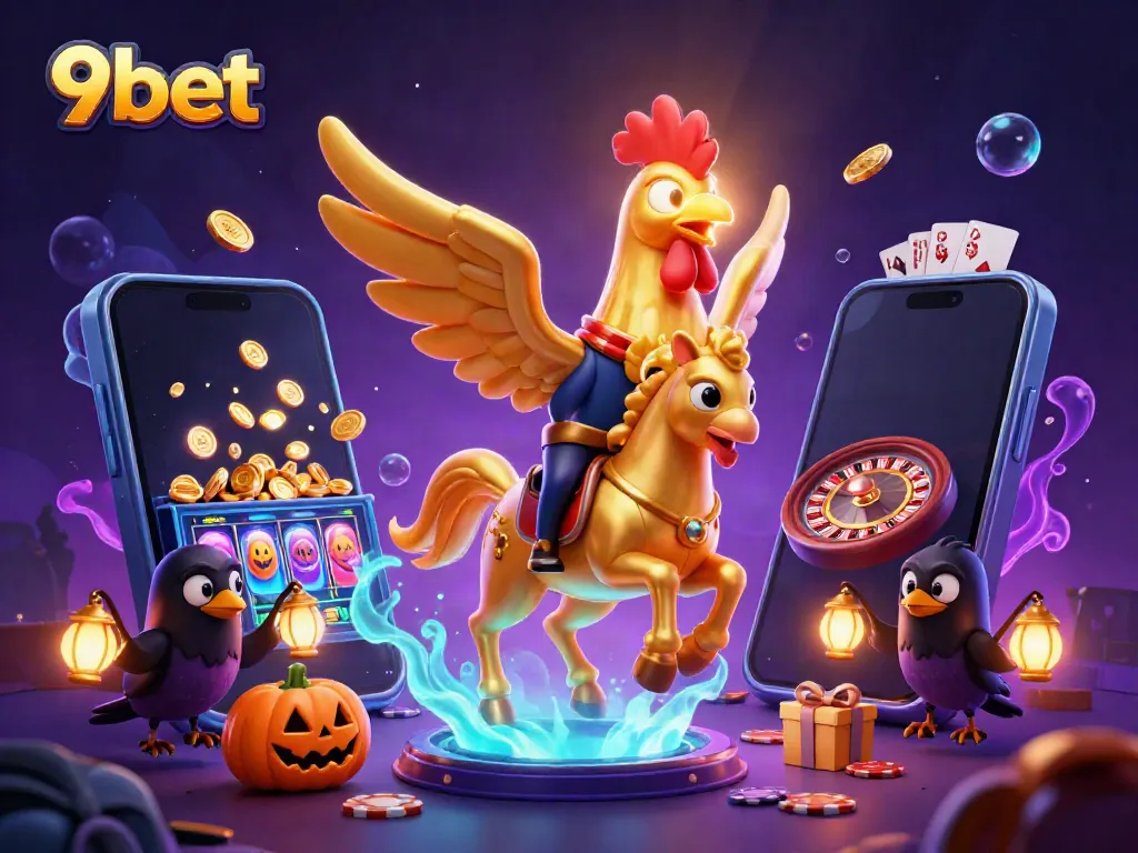Experience 9bet in a visually stunning casino scene with dynamic characters and exciting gaming elements.
