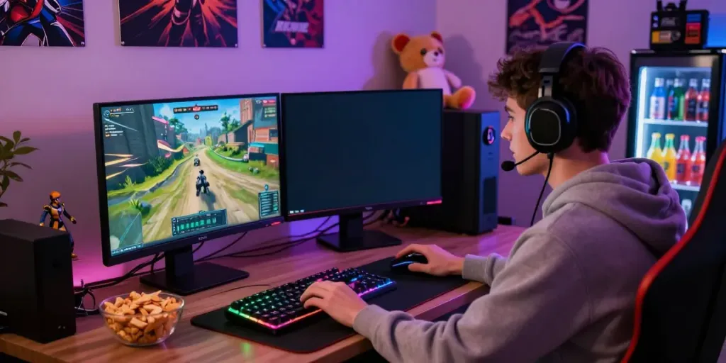 Engaging gaming setup showcasing seributoto portal in vibrant home environment.