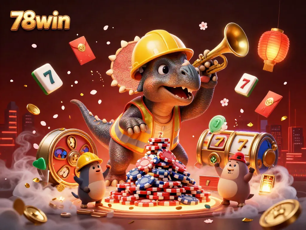 Experience thrilling action with 78win's vibrant casino scene, featuring exciting slot games and celebratory characters.