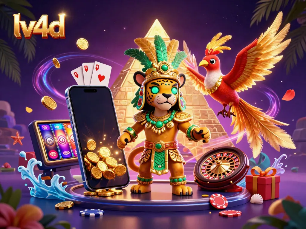 Experience the excitement of lv4d with a lively 3D illustration showcasing vibrant casino elements.