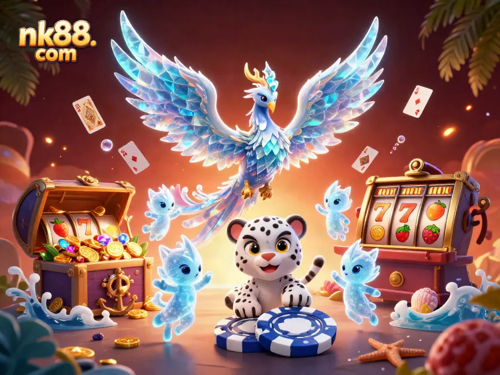 Spin to win with nk88. com in a magical casino adventure featuring dazzling characters and vibrant elements.