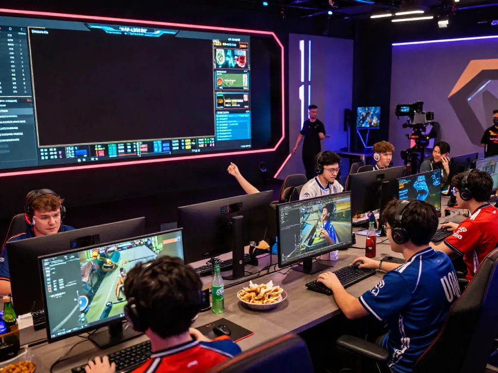 Kilat404 players immersed in competitive gaming environment showcasing excitement and teamwork
