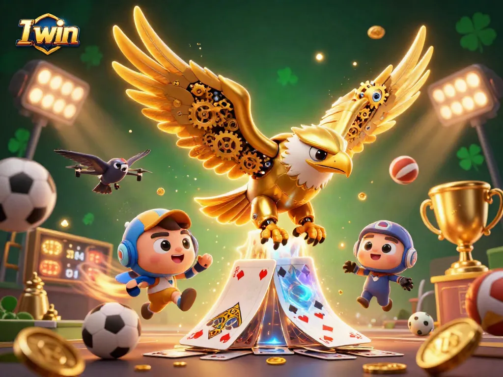 I win with a cybernetic eagle surrounded by dynamic casino sports elements and sparkling details