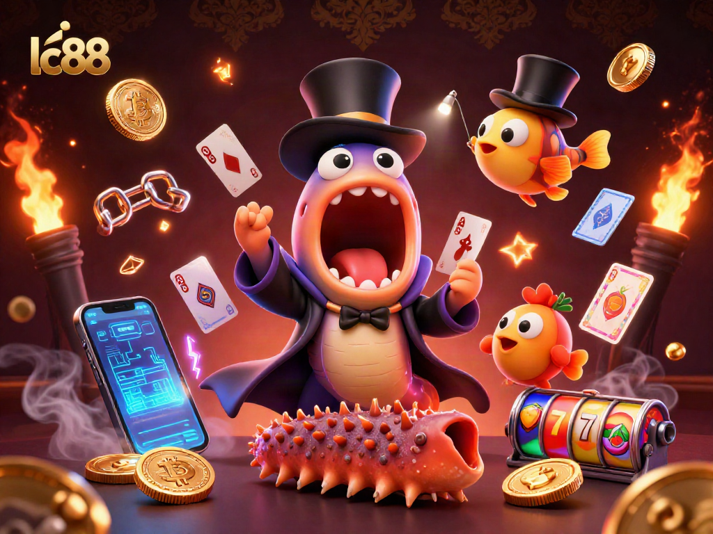 Play exciting games at lc88 with a bioluminescent eel magician and dazzling crypto coins.