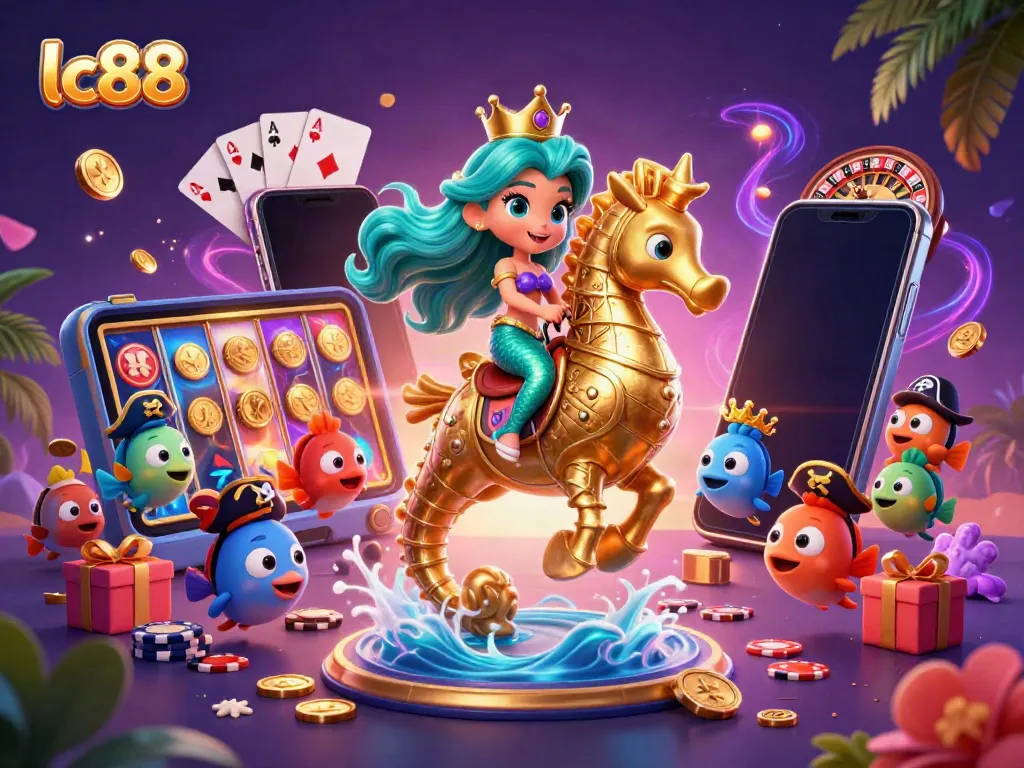 Experience thrilling gameplay with lc88 in a vibrant casino scene featuring mermaids and treasures.