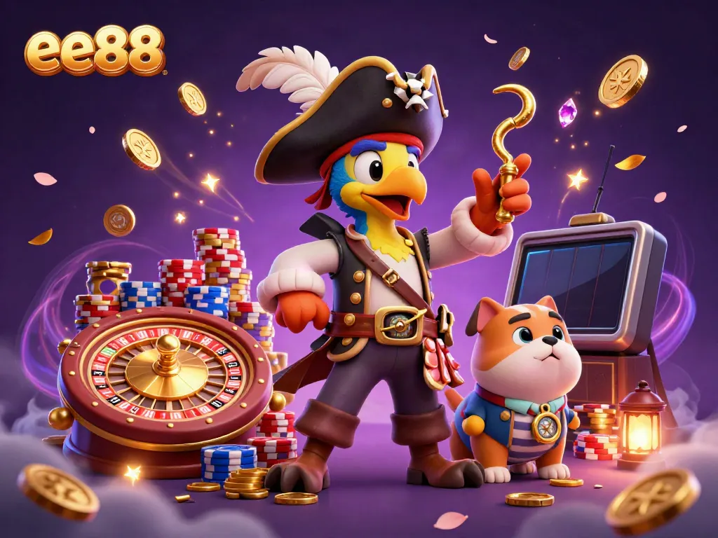 Engaging scene from ee88 showcasing various casino games with vibrant characters in action.