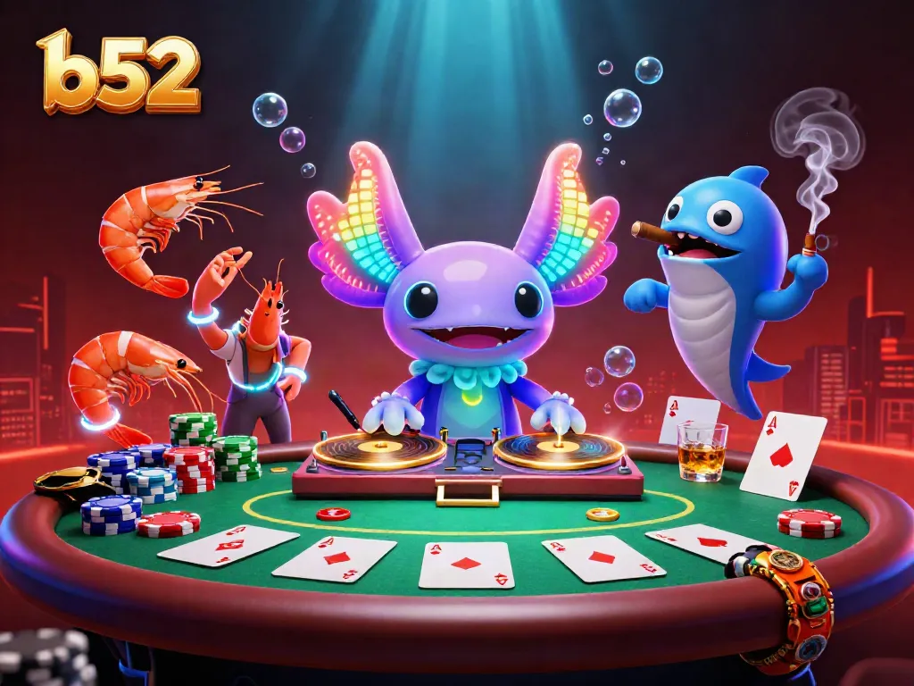 Experience thrilling gameplay at b52 with a vibrant illustration featuring playful characters in an engaging casino scene.