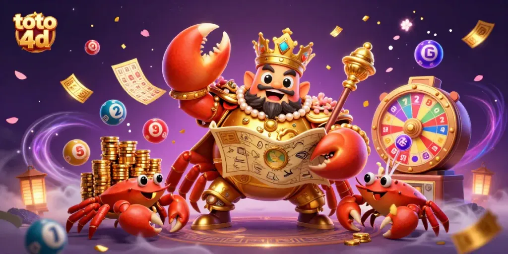 Menyaksikan toto 4d hadiah jackpot mendebarkan dengan bola bernomor penuh warna dan elemen permainan kasino berkaitan.