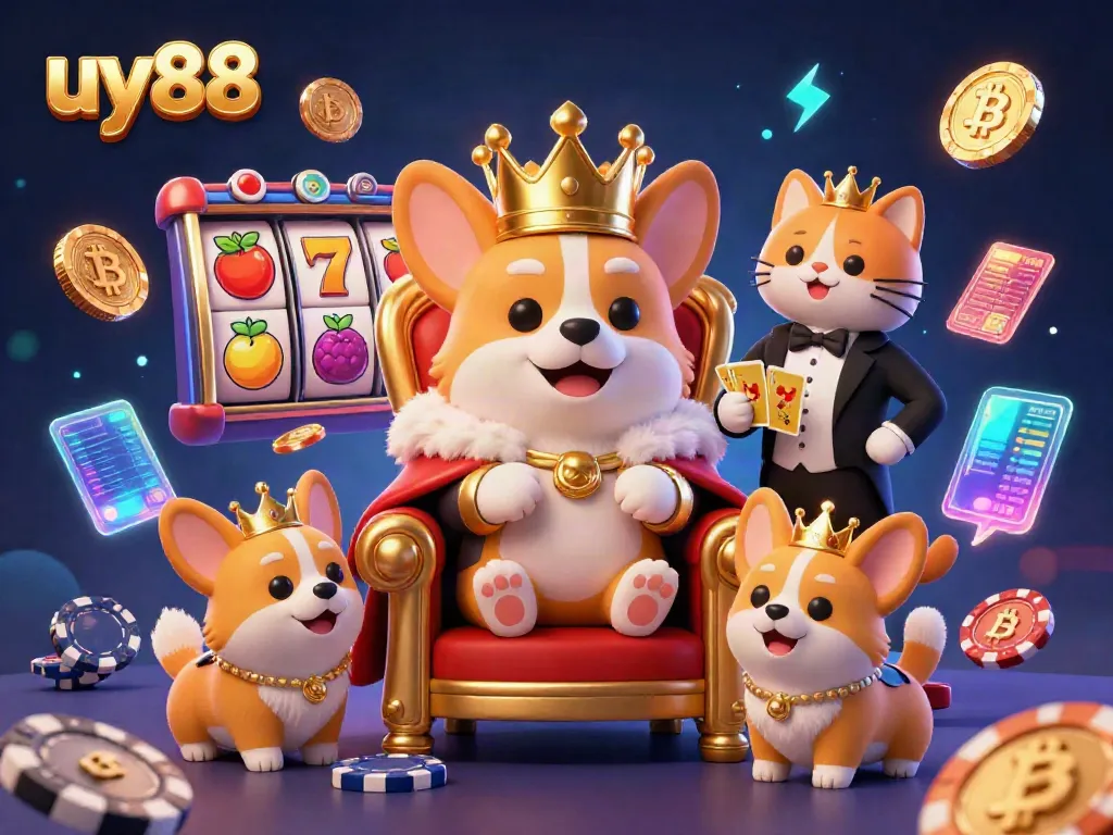 Play slot games with uy88 and enjoy colorful animated characters and crypto coins.