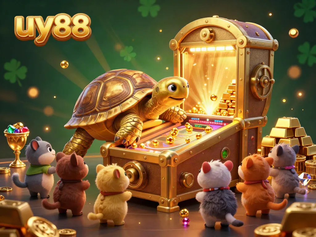 Experience thrilling gameplay with uy88 in an exciting casino setting, featuring a giant tortoise pinball machine.