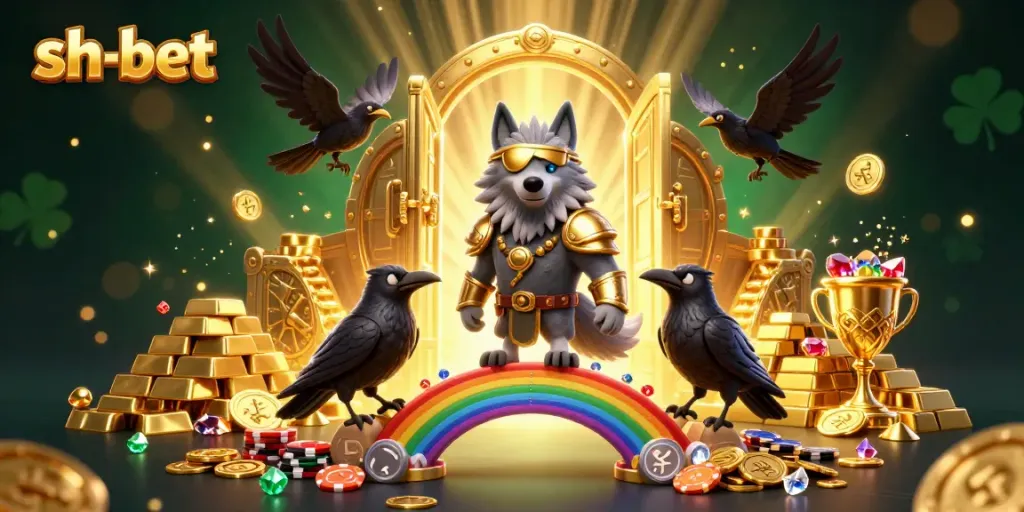 Experience exciting gambling with the sh-bet platform, featuring vibrant Norse-inspired characters amidst a treasure scene.