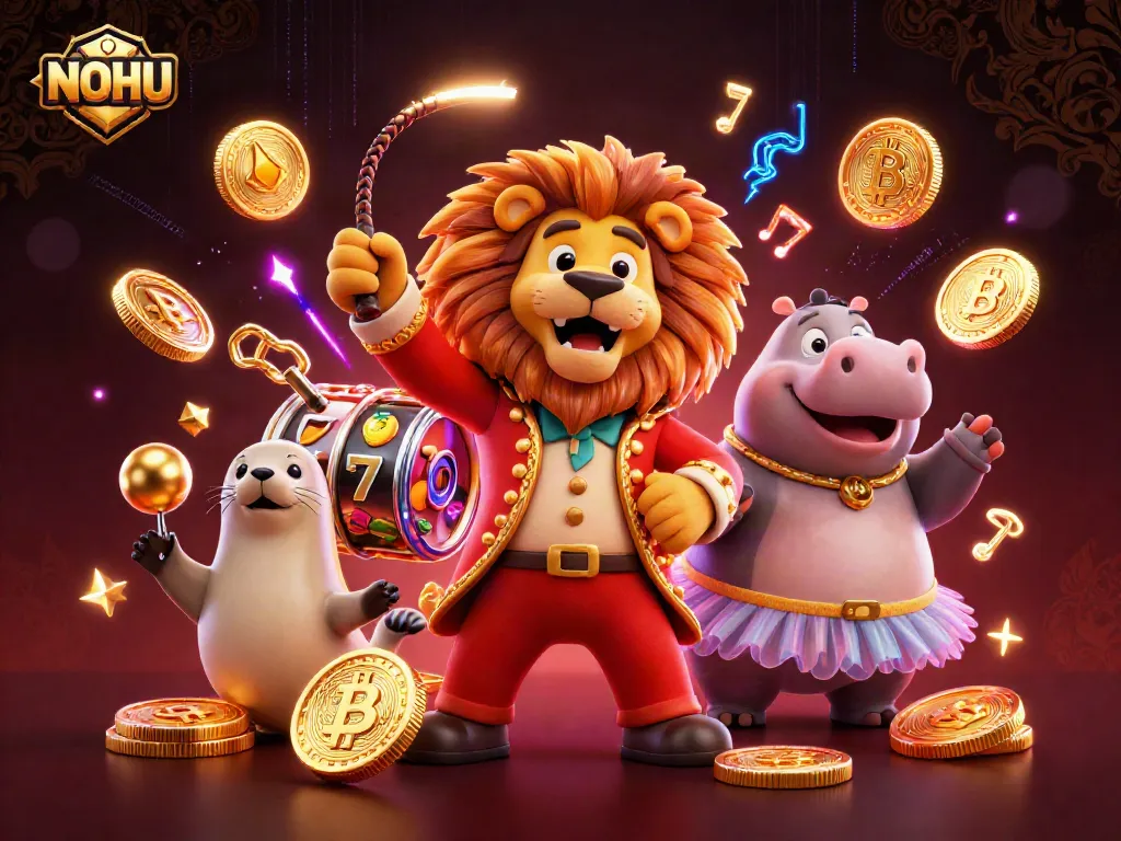 Engage in thrilling jackpot action with NOHU's vibrant 3D casino illustration featuring animated characters.