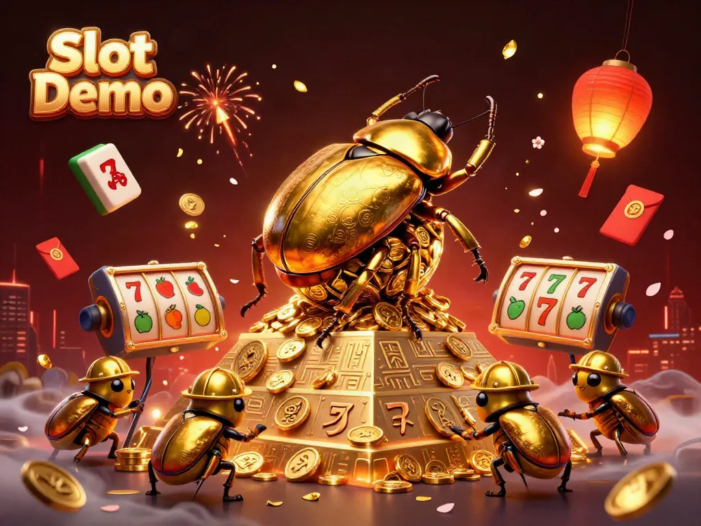 Engage with Slot Demo's vibrant slot experience featuring golden beetles and dynamic symbols