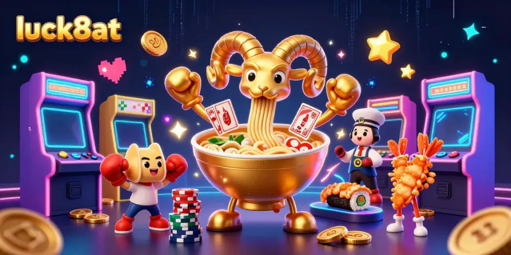 Engage with luck8at’s vibrant online gaming world featuring energetic casino characters and games.