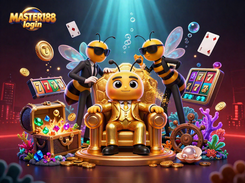 Engage in the thrill of MASTER188 login with a vibrant casino illustrated scene full of excitement.