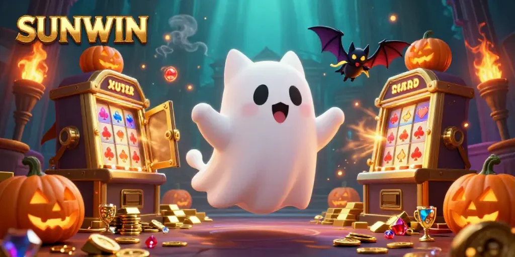Experience SUNWIN's thrilling haunted casino game world with enchanting ghostly characters and shimmering treasures.