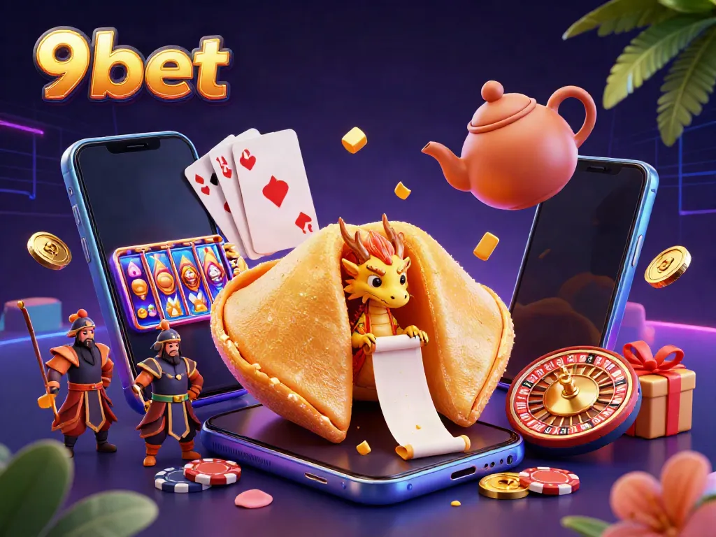Engage in thrilling gaming experiences with 9bet in this lively 3D casino illustration.