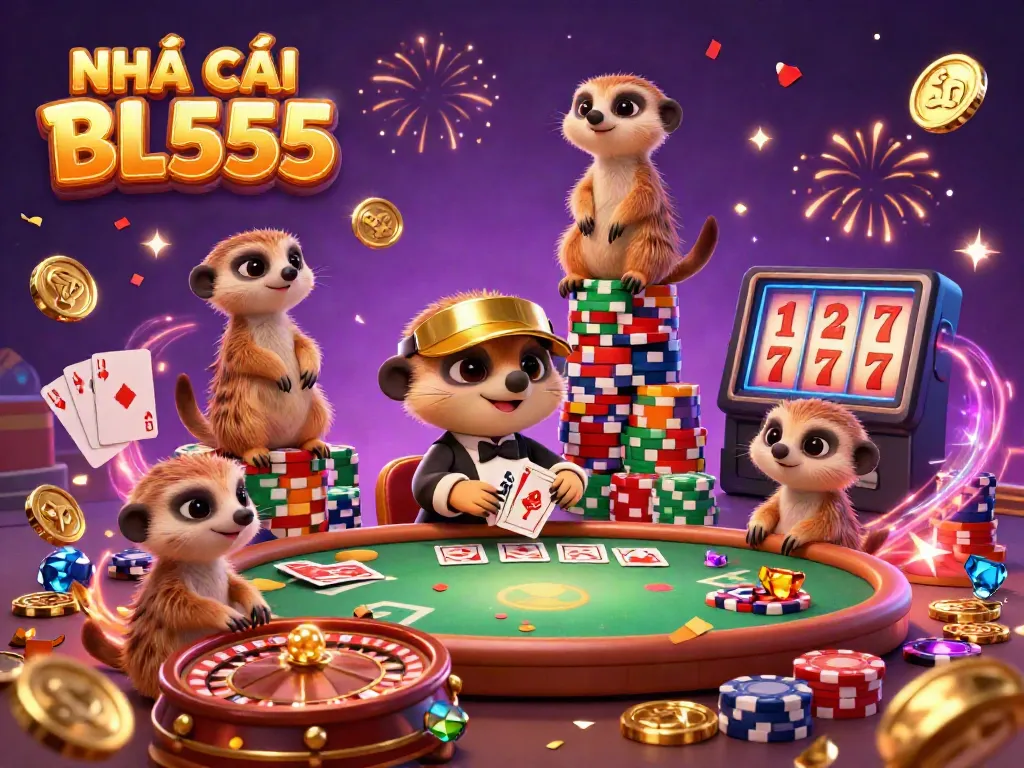 Engage with the exciting world of NHÀ CÁI BL555 through this vibrant 3D casino scene.