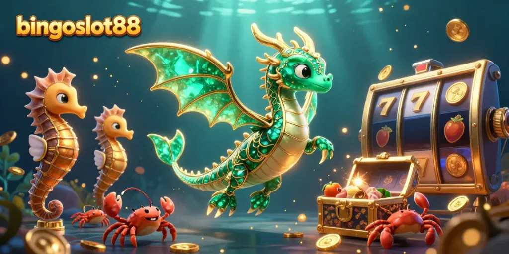 Rasakan keseruan bingoslot88 dengan ilustrasi slot online yang penuh warna dan karakter fantastis.