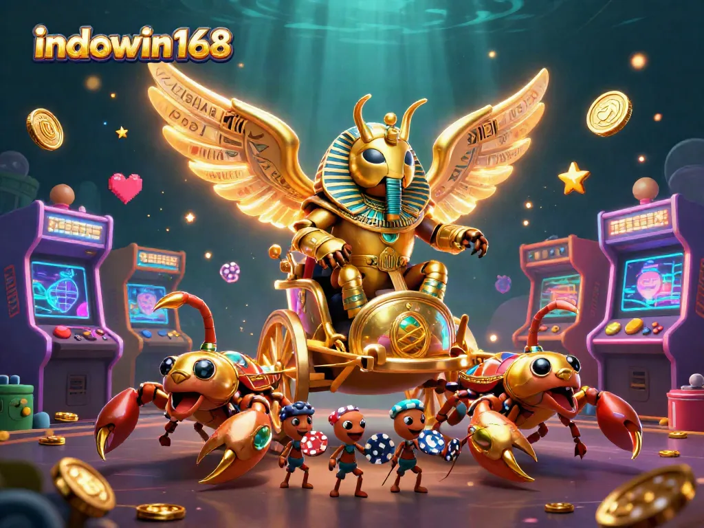 Experience indowin168's vibrant casino world through a stunning 3D illustration.