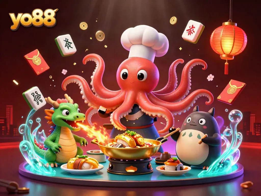 Experience the thrill of yo88 through a vibrant, animated casino-themed illustration featuring engaging characters.