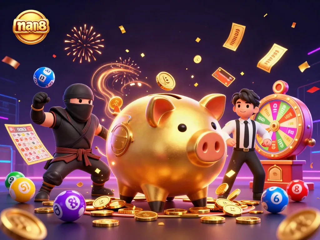 Experience thrilling gameplay with the man88 dynamic 3D scene showcasing casino excitement featuring vibrant characters and elements.