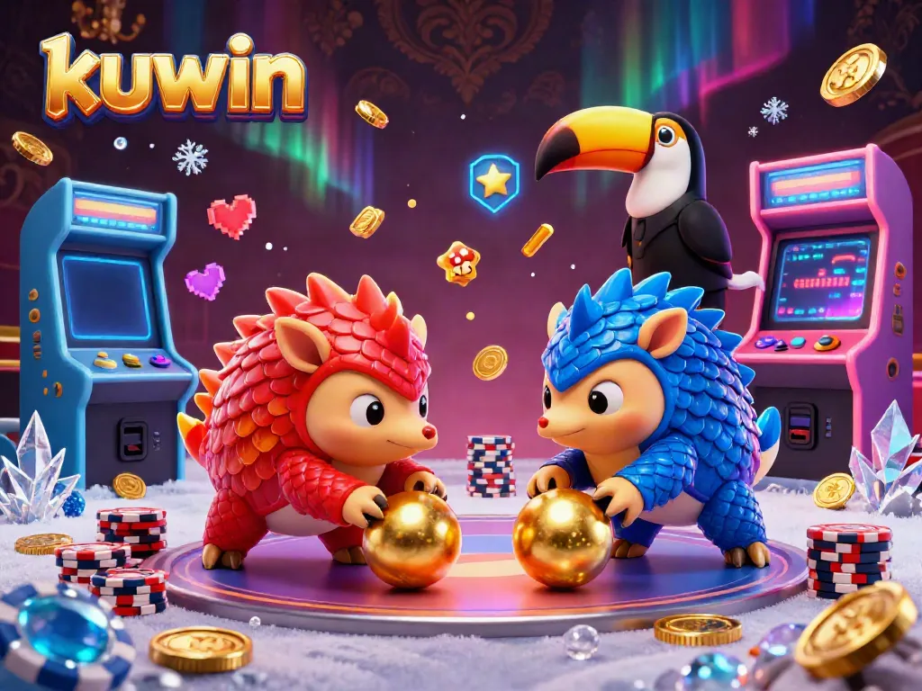 Kuwin pangolins compete in a casino scene filled with poker chips and arcade games.