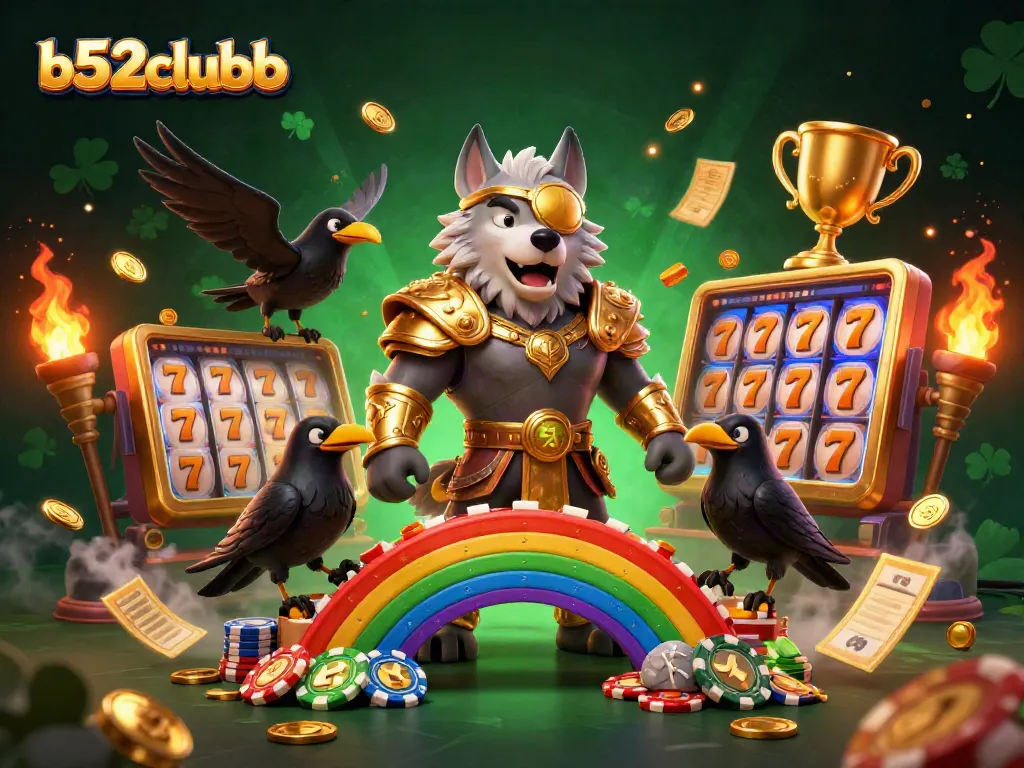 Experience the thrill of b52clubb with Odin and his ravens amidst slots symbols and dynamic casino elements.