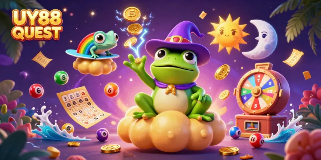Experience the thrill of UY88 QUEST with a magical storm of coins and vibrant game elements!