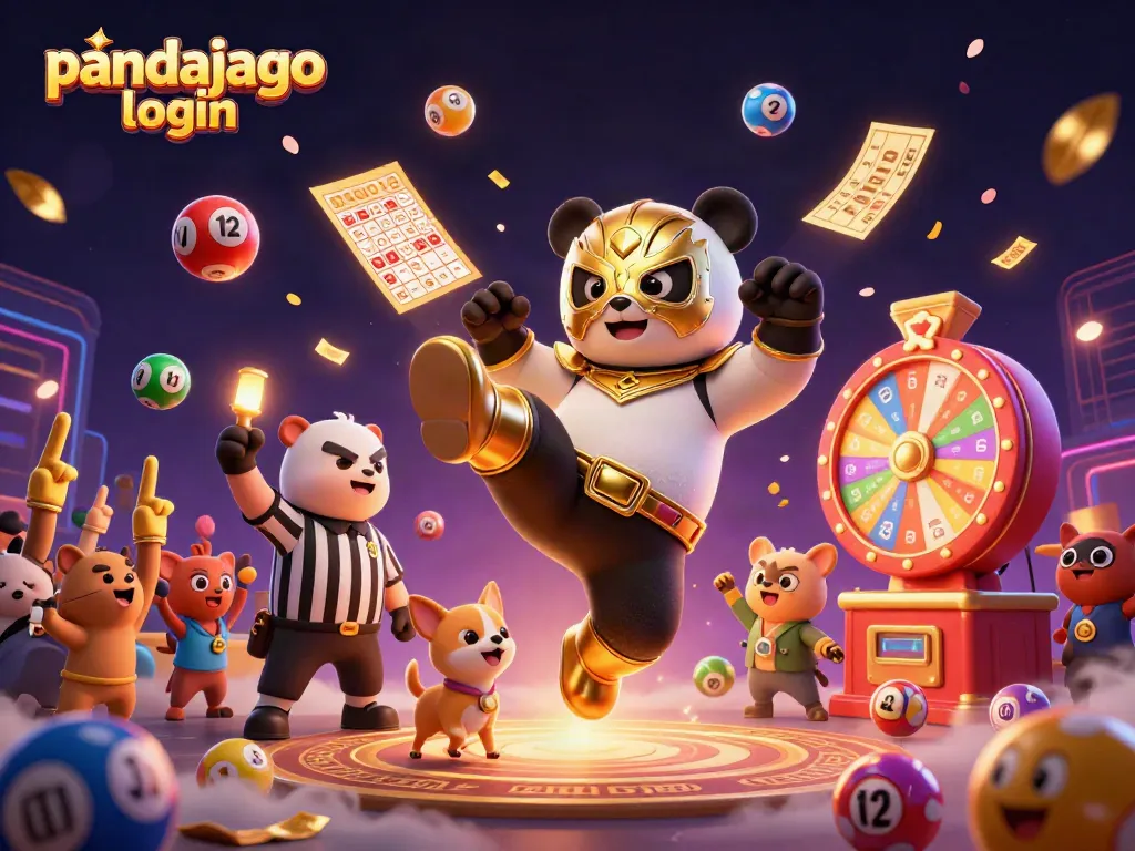 Mainkan slot di pandajago login, saksikan panda bertarung dan bola hoki yang melayang.