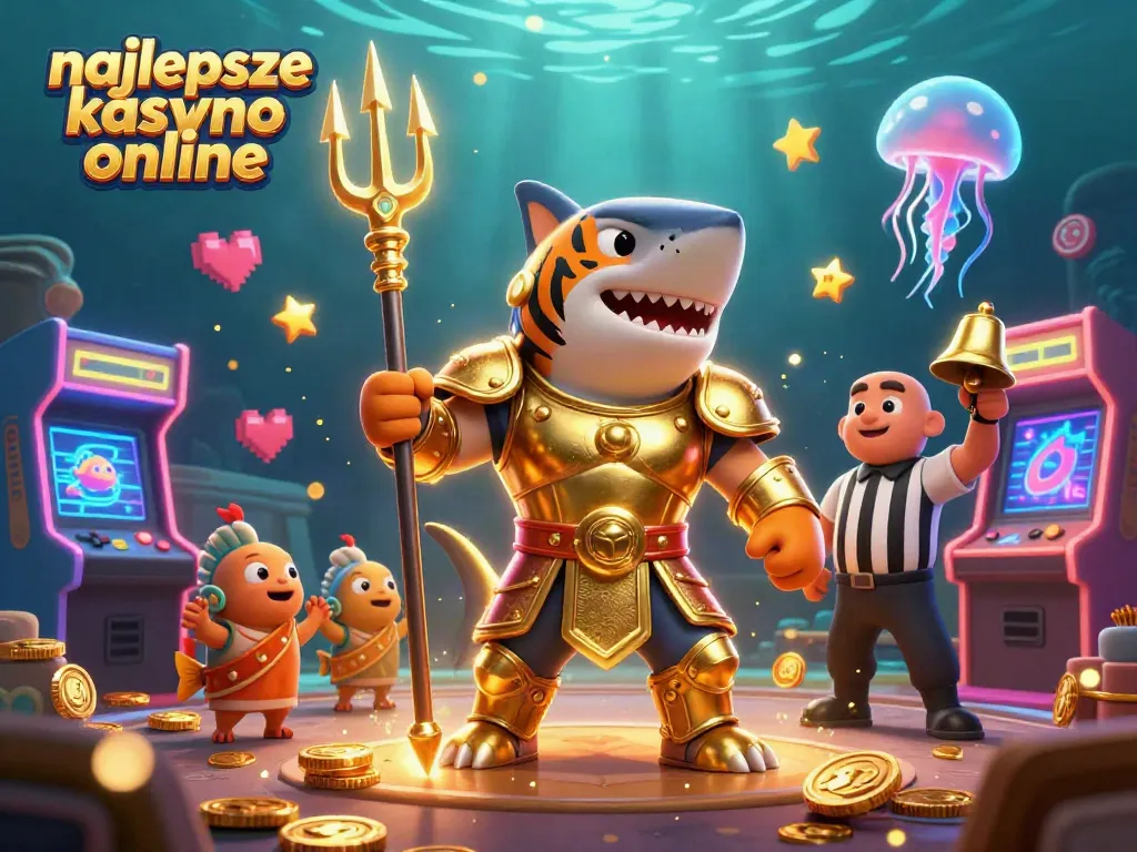 Experience excitement at najlepsze kasyno online with a striking underwater scene featuring a tiger shark and game elements.