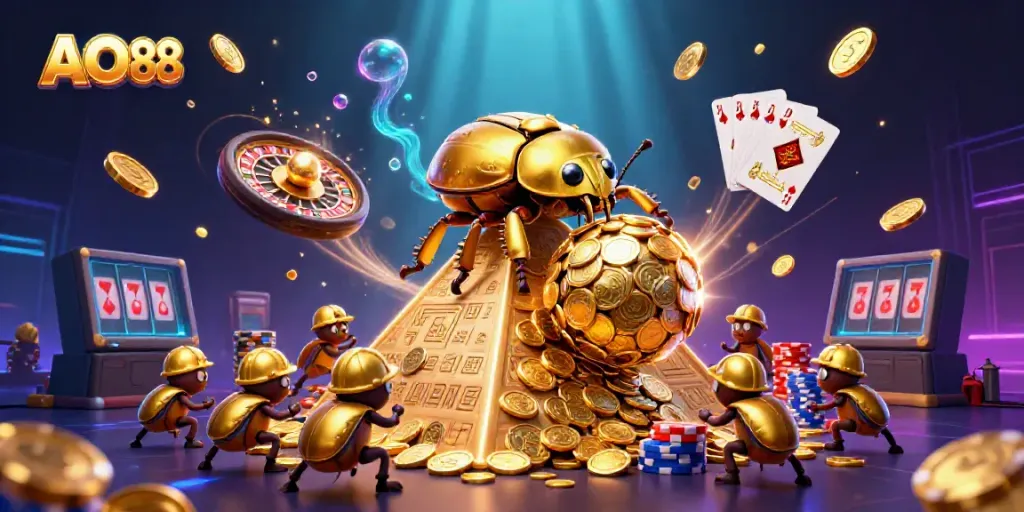 Experience the excitement of AO 88 with a whimsical beetle theme, showcasing a vibrant casino adventure.