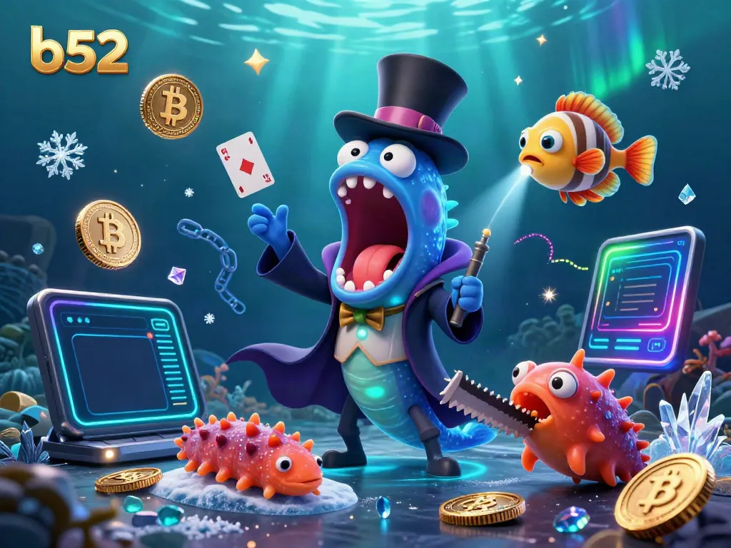 Experience thrilling b52 casino action with whimsical sea creatures performing magic tricks in a vibrant underwater scene.