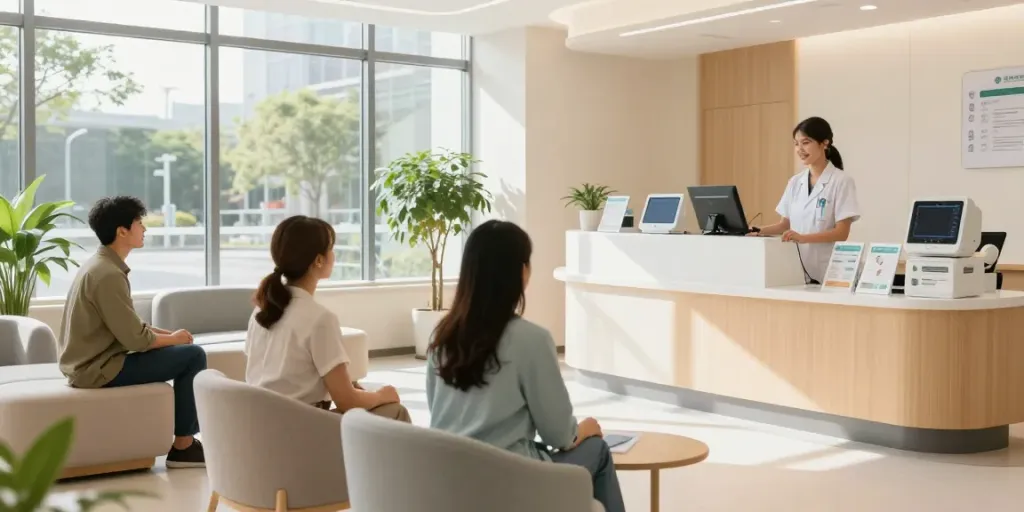 Link slot concept in a healthcare clinic emphasizing patient care and doctor consultation.