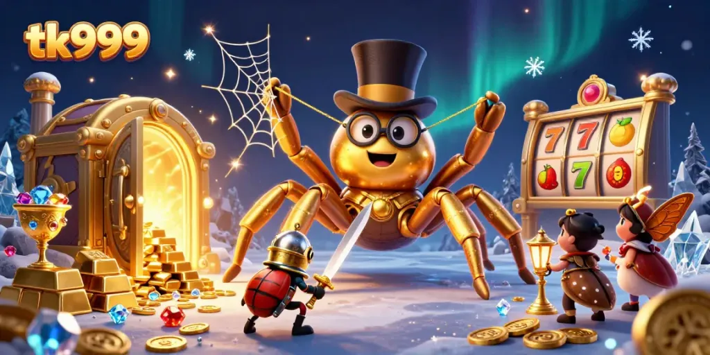 Engage with tk999's thrilling gaming adventure featuring a giant golden tarantula and brave beetle knight.