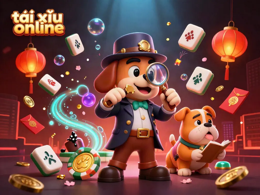 Explore the vibrant world of tài xỉu online with our engaging illustration featuring a detective and treasure clues.