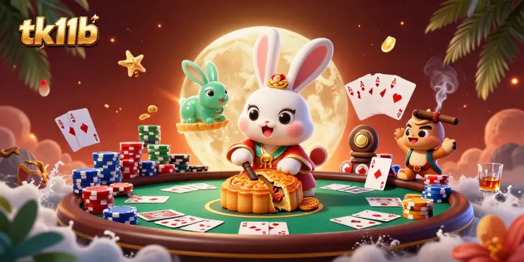 Engage with tk11b casino action featuring a moon rabbit-themed poker celebration.