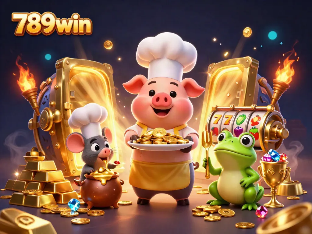 Engage with the 789win casino experience featuring animated characters in a dynamic treasure scene.