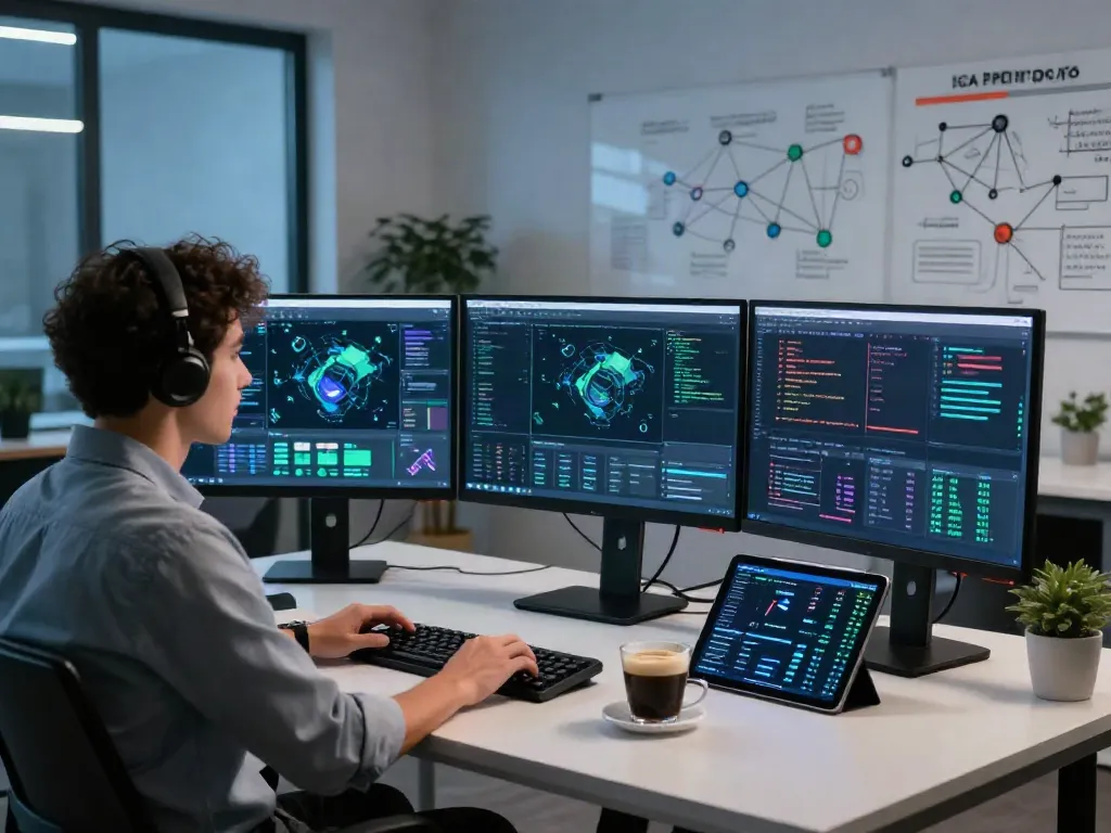 Cybersecurity analyst reviewing pecah404 data streams in a modern tech office