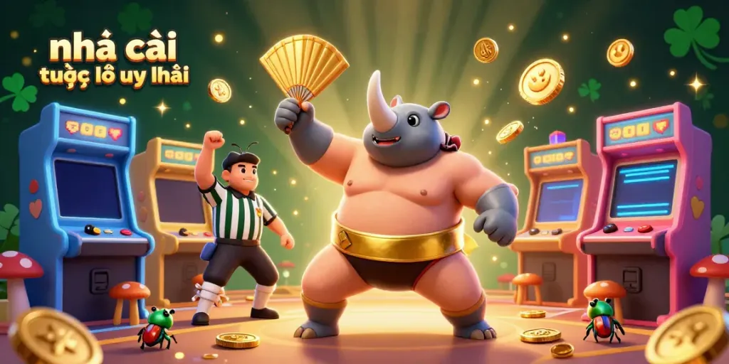 Experience thrilling excitement at nhà cái trực tuyến uy tín with a dynamic sumo beetle scene, showcasing vivid casino elements.